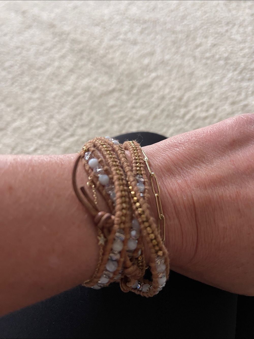 Chan Luu Tan and White Multi-Strand Wrap Bracelet with Gold Accents